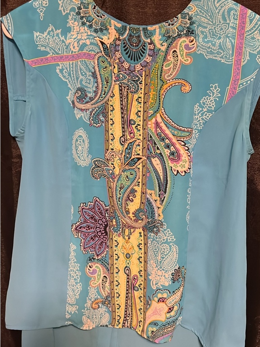 New York & Company Teal Paisley-Panel Sleeveless Camisole